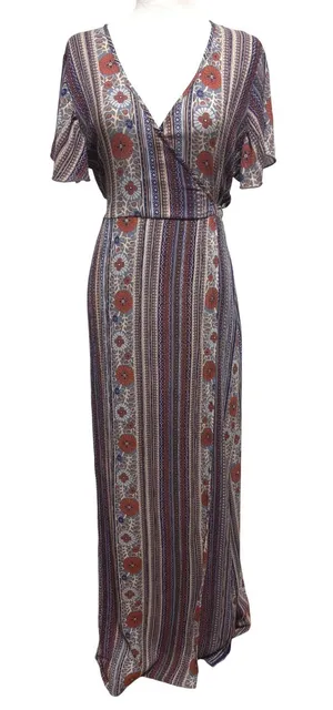 Patrons of Peace Maxi Dress Womens S Blue Floral Faux‎ Wrap Festival Boho thumbnail 1