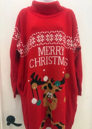 Red Long-Sleeve Holiday Sweater Dress - 'Merry Christmas' XL thumbnail 1