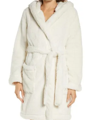 UGG Aarti Hooded Lounge Plush Fleece Robe Cream 1121091 Womens Large L thumbnail 1