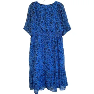 Old Navy Women's Blue Floral Midi Dress Smocked Waist V Neck Casual - L EUC thumbnail 3
