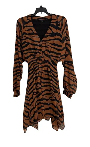All Saints Nichola Zephyr Tiger Brown Black Long Sleeve Dress Size Women's Small thumbnail 1