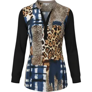 Alberto Makali Tunic Top Small Leopard Animal Print Tie Dye Long Sleeve Blouse thumbnail 1