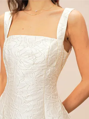 Rihoas Elegant White Jacquard Square-Neck Mini Dress thumbnail 4