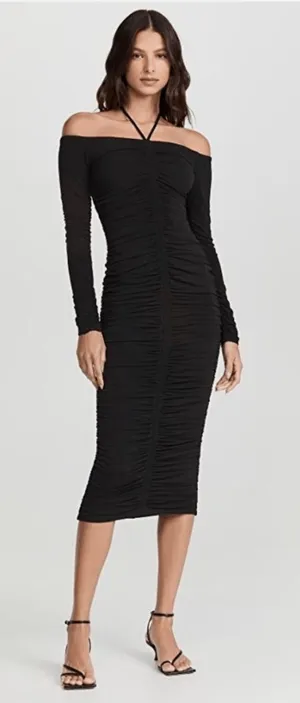 NWT A.L.C. Avery Black Long Sleeve Cut-Out Ruched Midi Dress thumbnail 1
