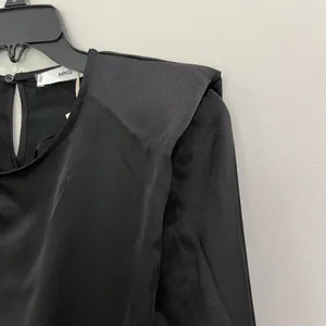 Mango Black Blouse 234pady Size 2 New With Tags Satin Long‎ Sleeve Top thumbnail 3