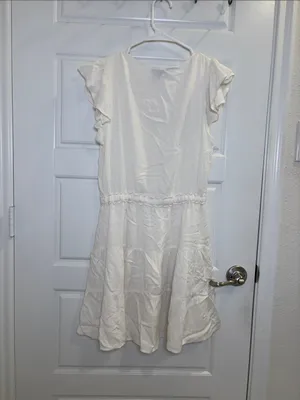 PAIGE White Textured Mini Dress Flutter Sleeve Button Front Size Small thumbnail 4