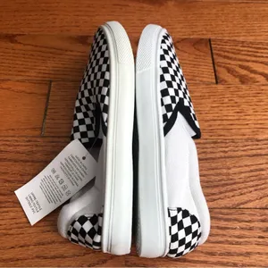 Josini Slip-on Vans Inspired Canvas Sneakers Black White Women’s Size 7 NWT thumbnail 8
