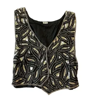 Vintage Silk Sequin Vest Black thumbnail 3