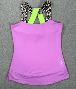 Jofit Wide Strap Active Top Women's Small Crossover Back Purple Green Shelf Bra thumbnail 1