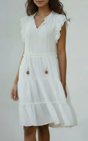 Frye Swing Boho White Flowy Mini Dress thumbnail 1