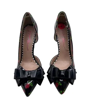 Betsey Johnson Size 6 Floral Pointed-Toe Heels W/ Bow Access Black/Red thumbnail 4