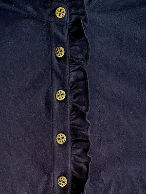 Tory Burch Pima Cotton Ruffle Logo Button Top Black Size Small thumbnail 4