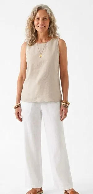 CHICO'S Women's 2 US 12 100% Linen Wide Leg Pull On Pants White Pockets Beachy thumbnail 1