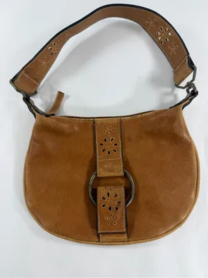 Fashion Express Cognac Brown Leather Hobo Bag Cutout Ring Detail thumbnail 1