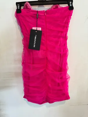 PrettyLittleThing Strapless Neon Pink Mesh Bodycon Mini Dress thumbnail 4