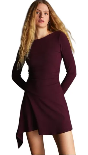 Bershka Asymmetric Long Sleeve Mini Dress With Flared Hem thumbnail 1