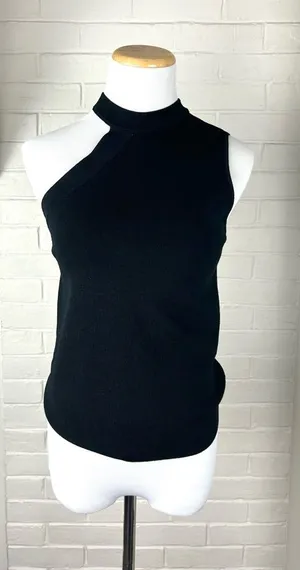 Zara Black Knit One Shoulder Tank Top Size M thumbnail 1