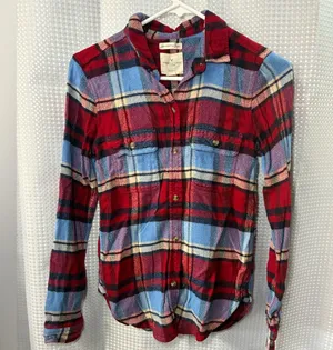 American Eagle Ahh-mazingly soft Red and Blue Plaid Shirt women’s size XSmall thumbnail 1