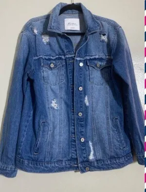 KanCan USA M 100% Cotton Medium Wash Distressed Oversized Distressed button down jean jacket. thumbnail 1