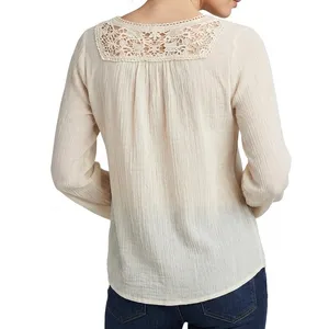 Sugar Rain Crochet Yoke Boho Blouse Cream Size Medium thumbnail 2