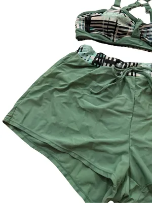 Amazon Brands Sage Green Plaid Cage Strap Bikini Swim Set Strappy Medium Women's thumbnail 6