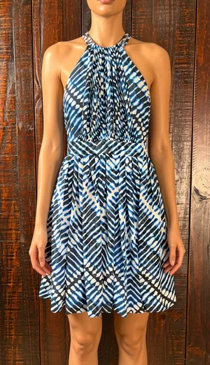 Calvin Klein Blue Printed Halter Fit & Flare Dress NWT 4P thumbnail 1