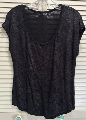 Ana Black Sparkle Scoop Neck Size‎ M Short Cap Sleeve Top Soft thumbnail 1
