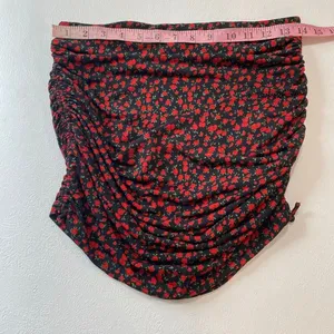 Windsor Ruched Floral Mini Skirt Black Red Rose Print Size Large thumbnail 6