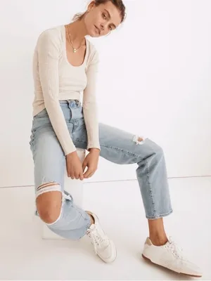 Madewell The‎ Perfect Vintage Straight Jean in Distressed Blue Size 24 thumbnail 1