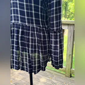 Maurices Navy Checkered Blouse with Flared Sleeves medium thumbnail 4