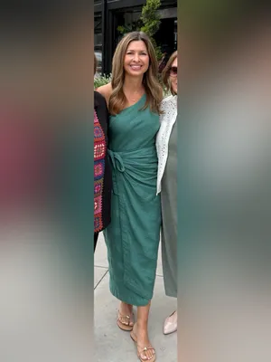 Free People One-Shoulder Teal Wrap Midi Dress thumbnail 4