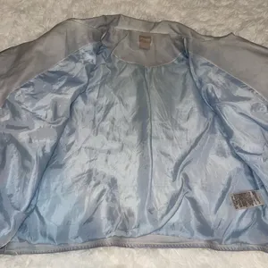 Chico’s light blue silver zipper faux leather motorcycle jacket coat womans M thumbnail 10