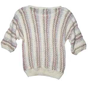 Penroye Women's Sweater Knit Short Sleeve Crew Neck Cream Multicolor thumbnail 4