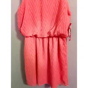 Hot Kiss Coral Chevron Textured Elastic Waist Spaghetti Strap Mini Dress‎ L thumbnail 2
