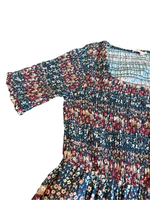 Ivy City Co Navy Burgundy Floral Smocked Midi Dress Boho Chic Day Medium Women's thumbnail 3