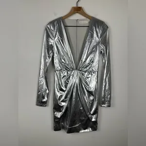 Meshki Silver‎ Hazel Low Cut Long Sleeves Mini Dress Women’s Sz S thumbnail 3