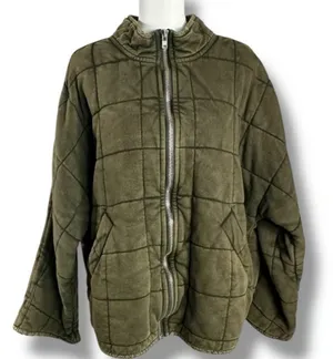 Free People Dolman Quilted Knit Jacket in Dusted Military Grunge Green Medium thumbnail 7