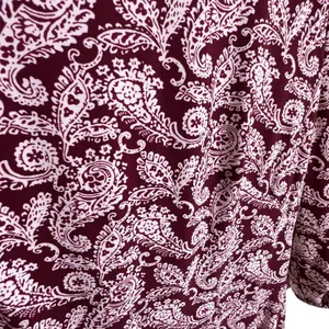 Lauren Ralph Lauren Burgundy White‎ Paisley 3/4 Sleeve Belted Midi Dress Size 8 thumbnail 5