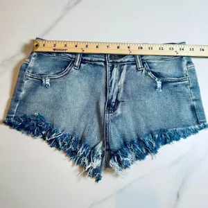 American Vintage Vintage Y2K‎ 2000s Micro Mini Raw Hem Distressed denim shorts thumbnail 4