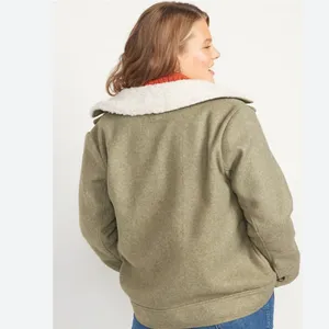 NWOT OLD NAVY Soft-Brushed Sherpa-Trim Jacket for Women In Satin Moss thumbnail 5