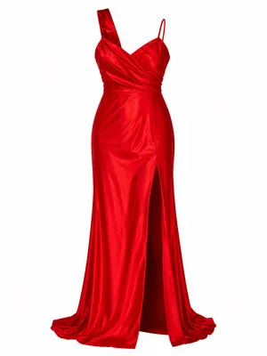 Women’s Red Satin One-Shoulder Slit Maxi Dress thumbnail 3