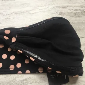 Retro Polka Dot Bikini Top Black Pink Size 6 Halter Bandeau Tie Front thumbnail 7