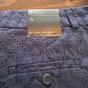 Banana Republic Eyelet Shorts Womens 6‎ Navy Blue Cotton Embroidered Summer thumbnail 5