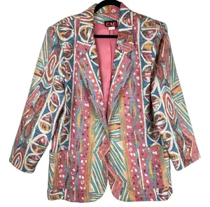 Vintage 80s 90s Pastel Retro Funky Blazer Jacket Sz 16 Boho Aztec Western thumbnail 1