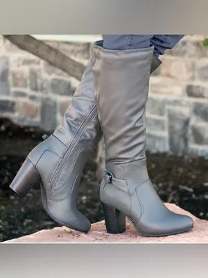 Journee Collection Tall Gray Knee-High Block Heel Boot Size 9 thumbnail 5
