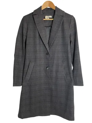 Joie Gray Plaid Long Single-Breasted Trench Coat Notched Lapel Size XS thumbnail 1