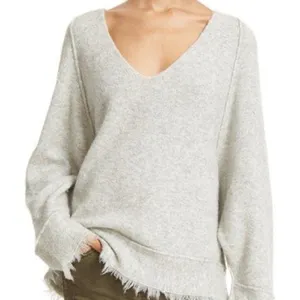 FREE PEOPLE Irresistible Gray Wool Fringe Sweater Pullover Top thumbnail 2
