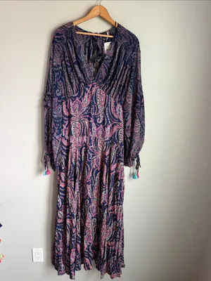 NEW Free People Mirage Paisley Bandana Print Sapphire Combo Maxi Dress 12 thumbnail 2