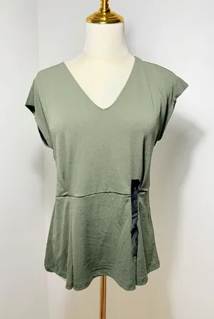 Banana Republic Women's Small Green V-Neck Cap Sleeve Top with Cinched Waist thumbnail 1