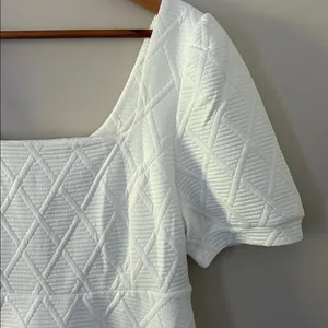 Rihoas The Solid Textured Puff Short Sleeve Mini Dress Square Neck White Size L‎ thumbnail 6